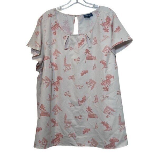 Modcloth Plus Size 4X Cream Boardroom Brunch Keyhole Top Flutter Sleeve Travel - Picture 1 of 7